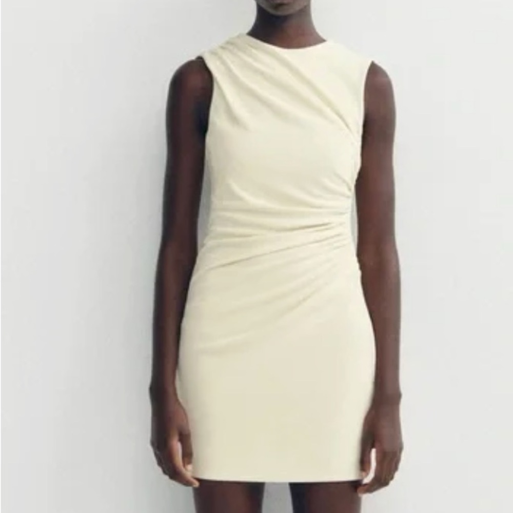 ZARA Short Cream Ruched Mini Dress